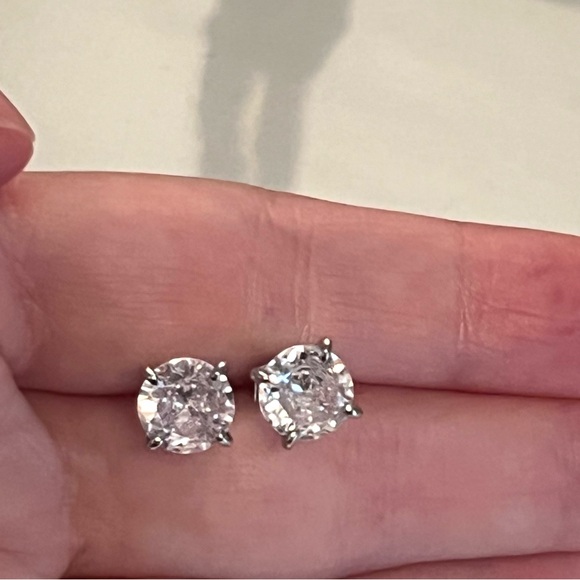 Silver Diamond Stud Earrings - Picture 2 of 5